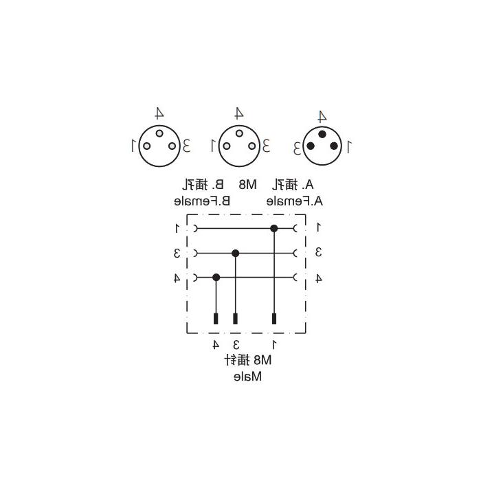 M8 3Pin male /2M8 3Pin female, Y-shape pre-cast PVC non-flexible cable, grey sheathing, 63D343-XXX